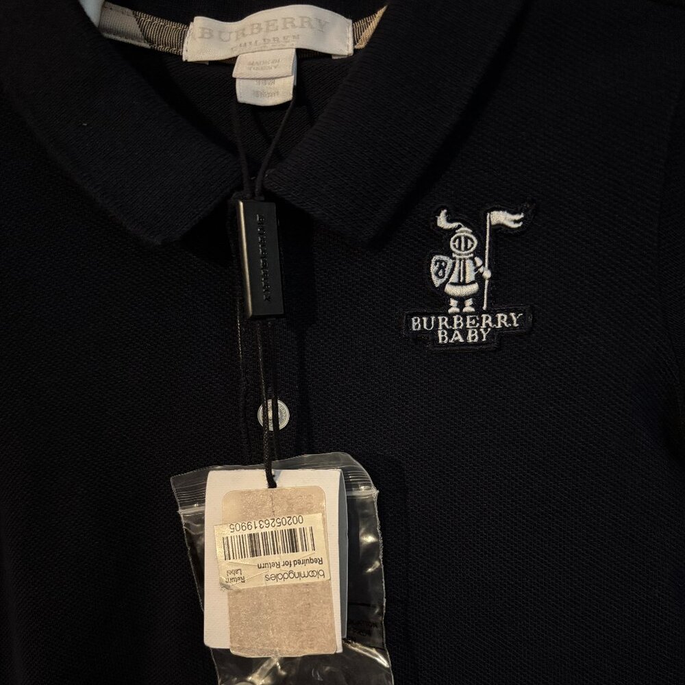 Burberry Baby Polo – Hidden Check Placket, Navy, NWT